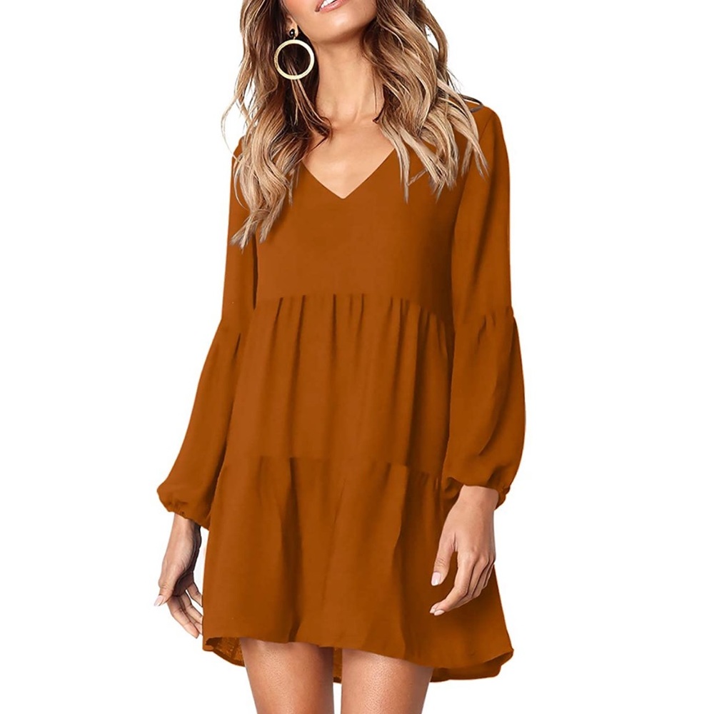Womens Boho Swing Shift Dress Caramel